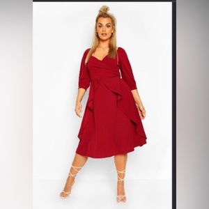 Ruffle detail midi dress (plus)